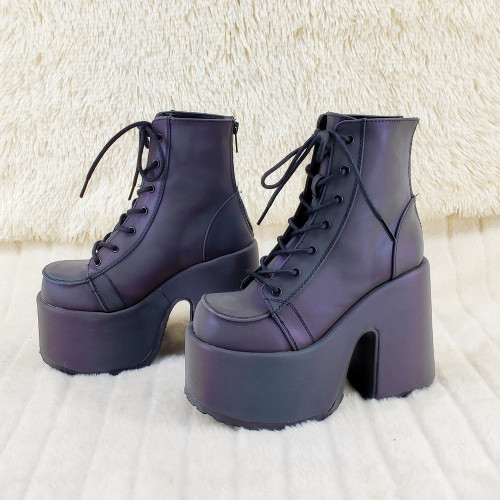 Camel Purple Green Reflective Rave Royalty Festival Platform Ankle Boots - Picture 8 of 15